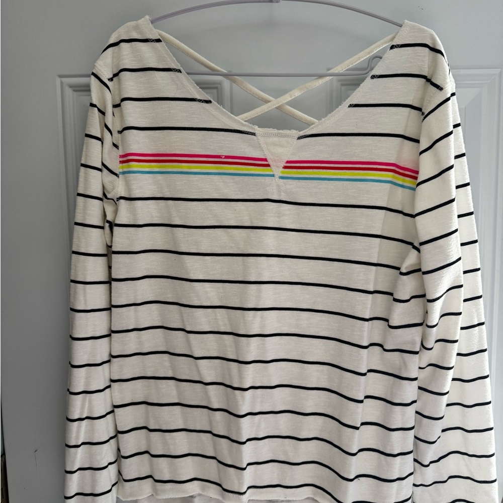 Billabong Striped Long Sleeve Tee White Black V-Neck